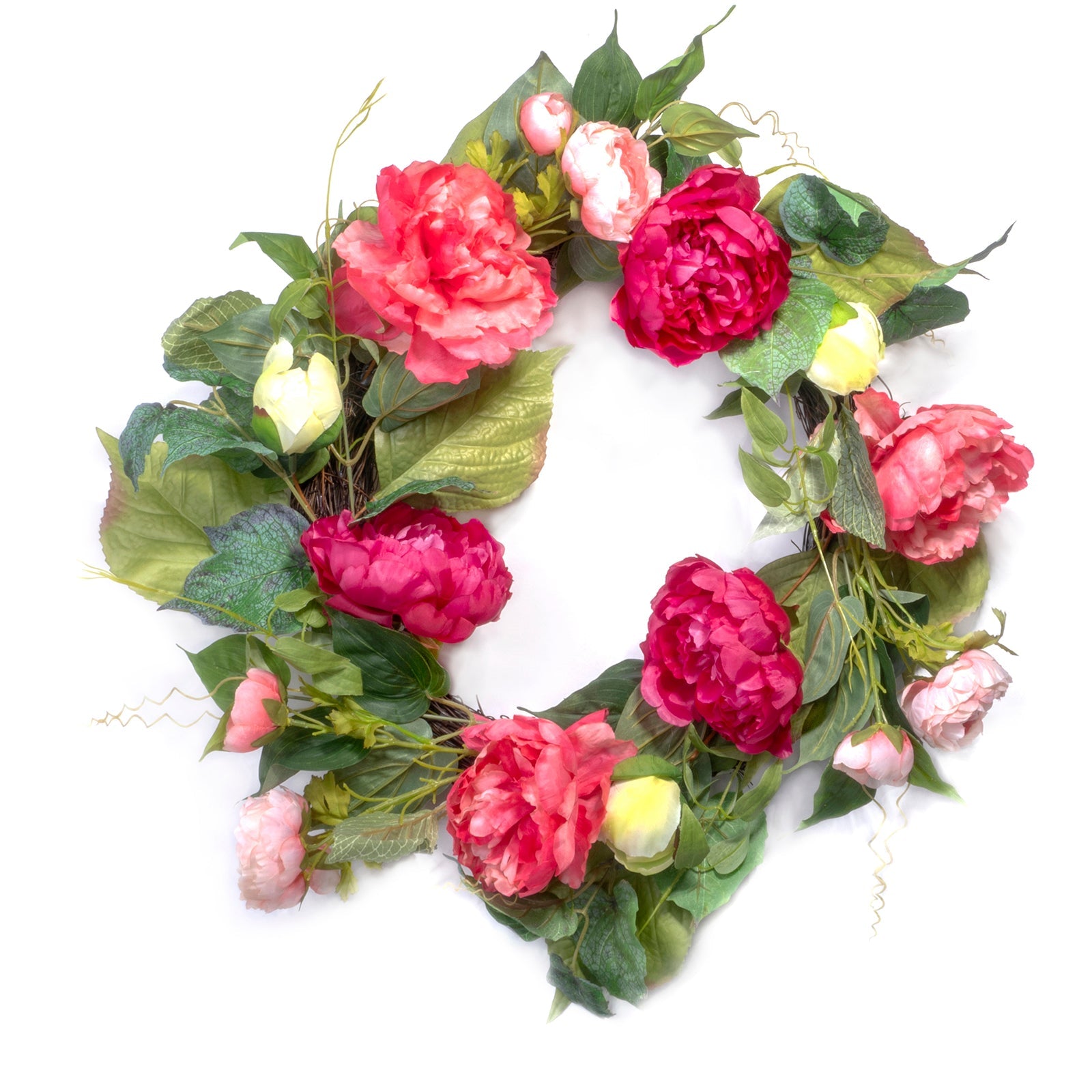 Red Co. Artificial Peony Garden, Spring Floral Natural Twig Wreath - Home Decor for Front Door or Indoor Wall - 22