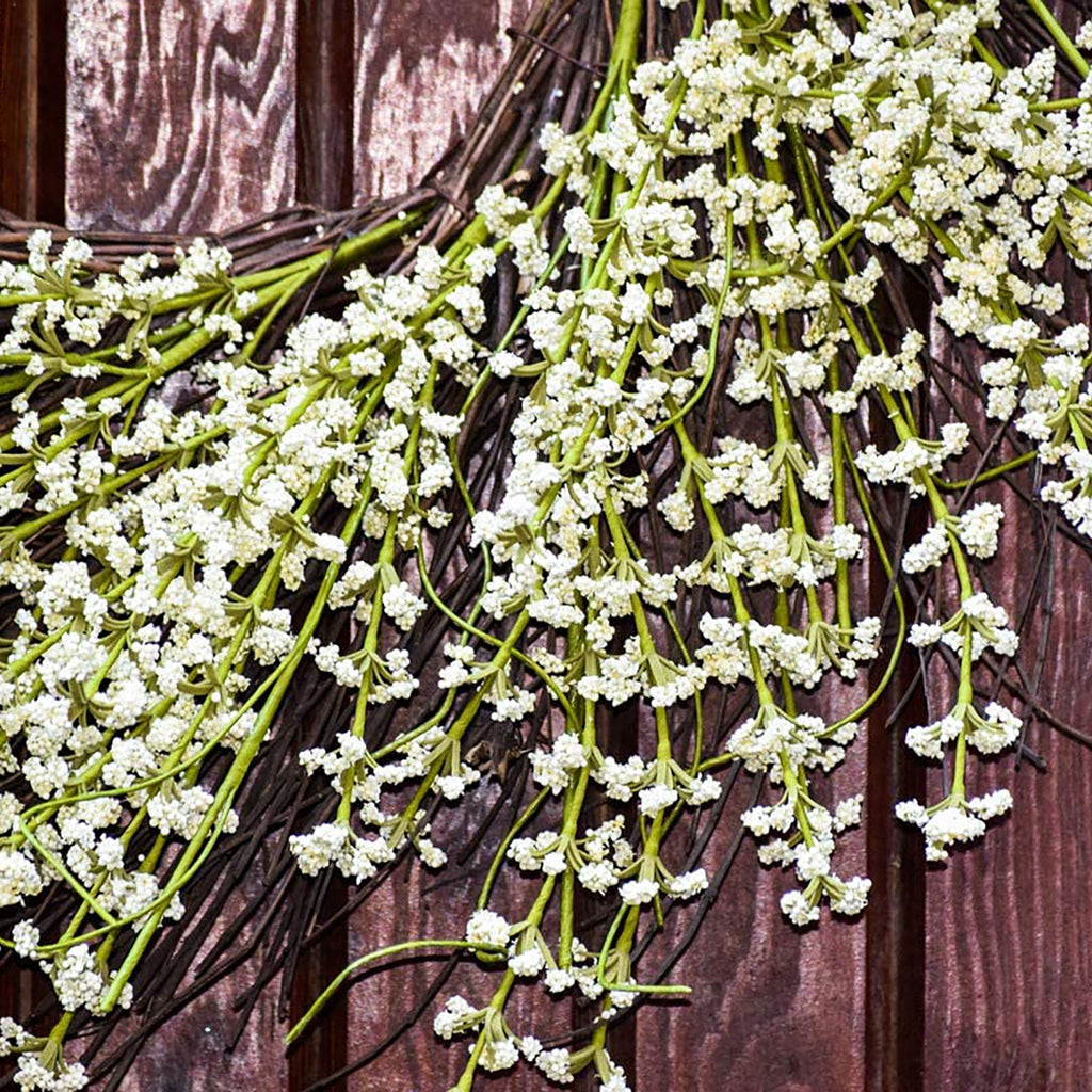 Red Co. Artificial Flower Bouquet Snow Heather, Natural Twig Spring Floral Wreath - Home Decor for Front Door or Indoor Wall - 24