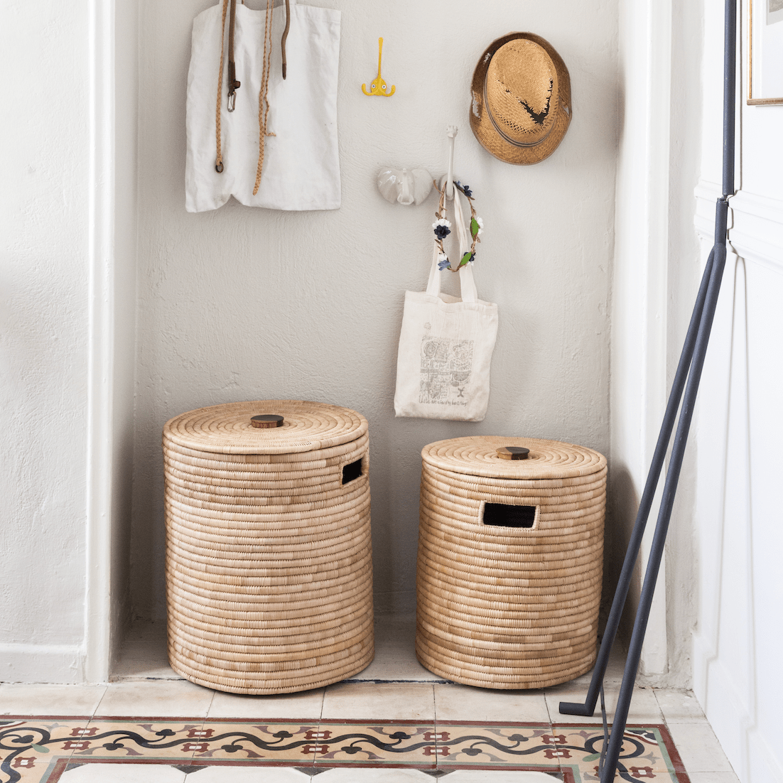 Woven Hamper with Wooden Handles - Large