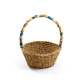 Woven Harvest Basket with Upcycled Sari Trim - Assorted