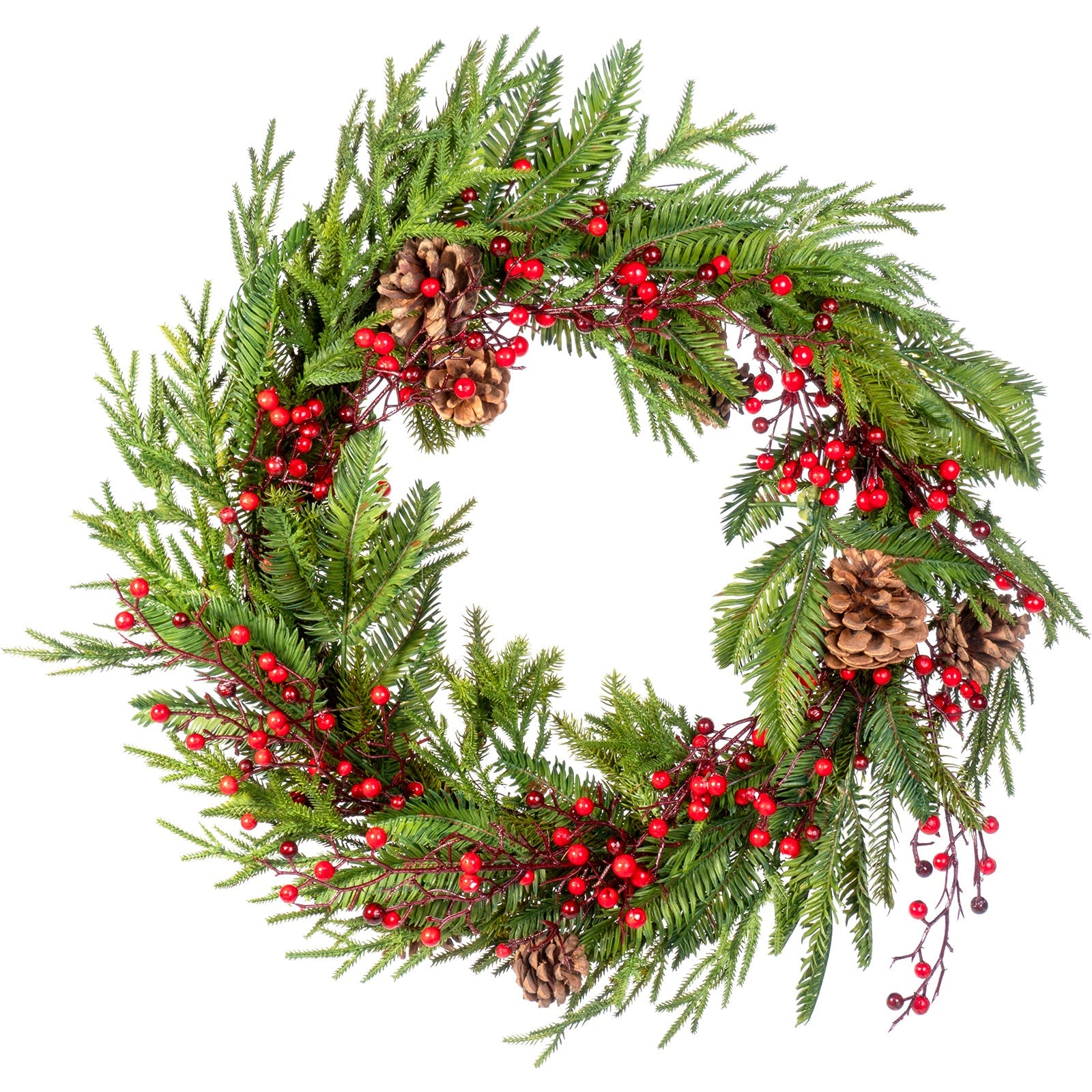 Red Co. Artificial Christmas Wreath with Cranberries and Pine Cones for Holiday and Seasonal Décor, 20