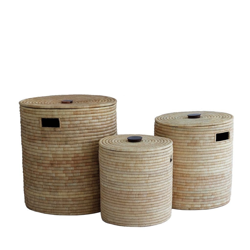 Woven Hamper with Wooden Handles - Large
