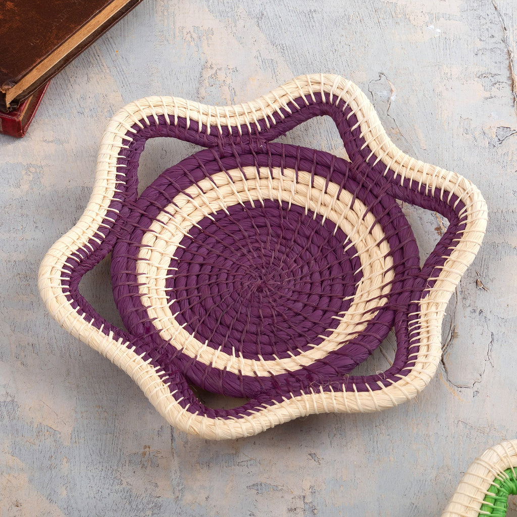 Chambira Fiber Decorative Basket in Magenta and Beige - Iquitos Beauty