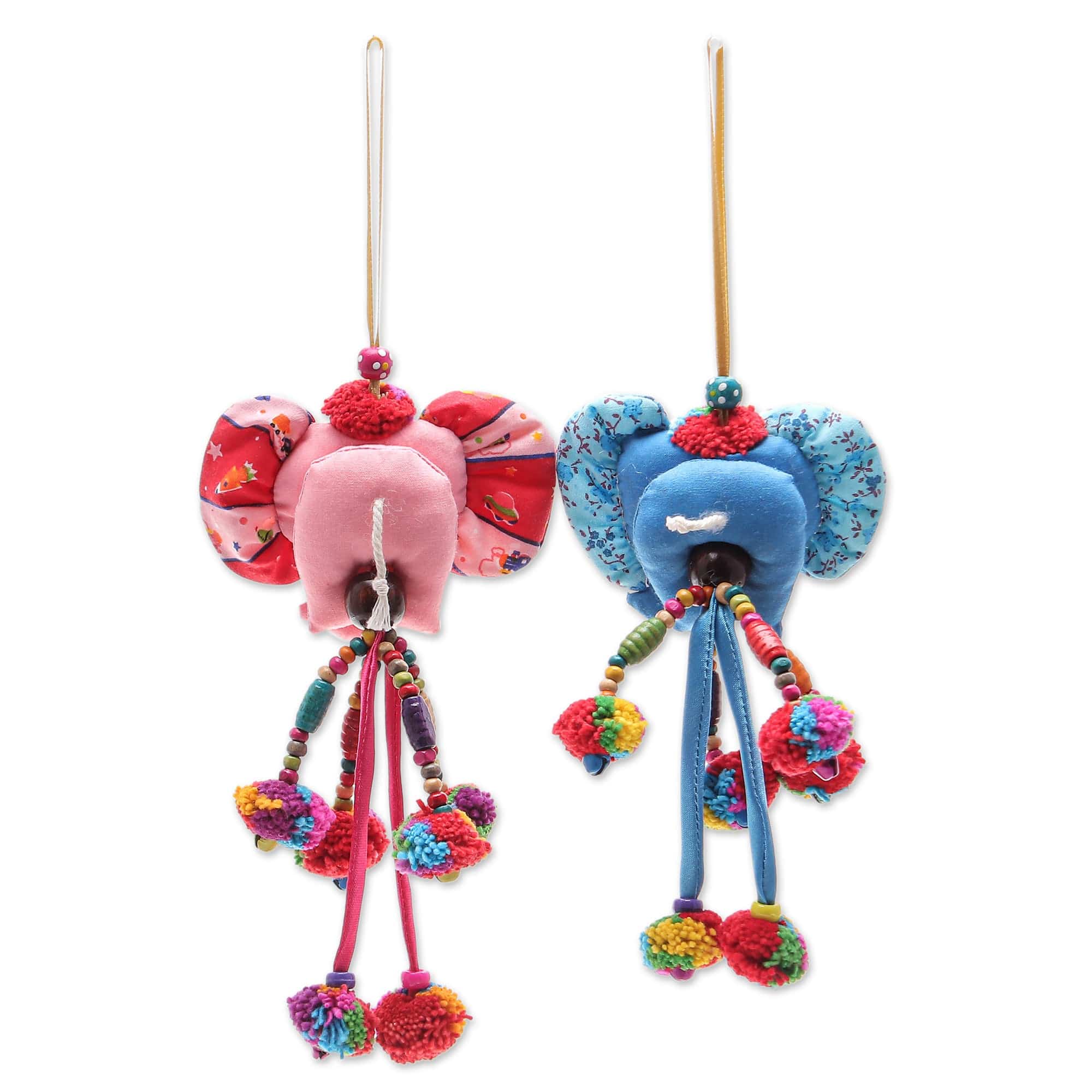 Artisan Crafted Cotton-Blend Ornaments (Pair) - Mini Tusk in Pink-Blue