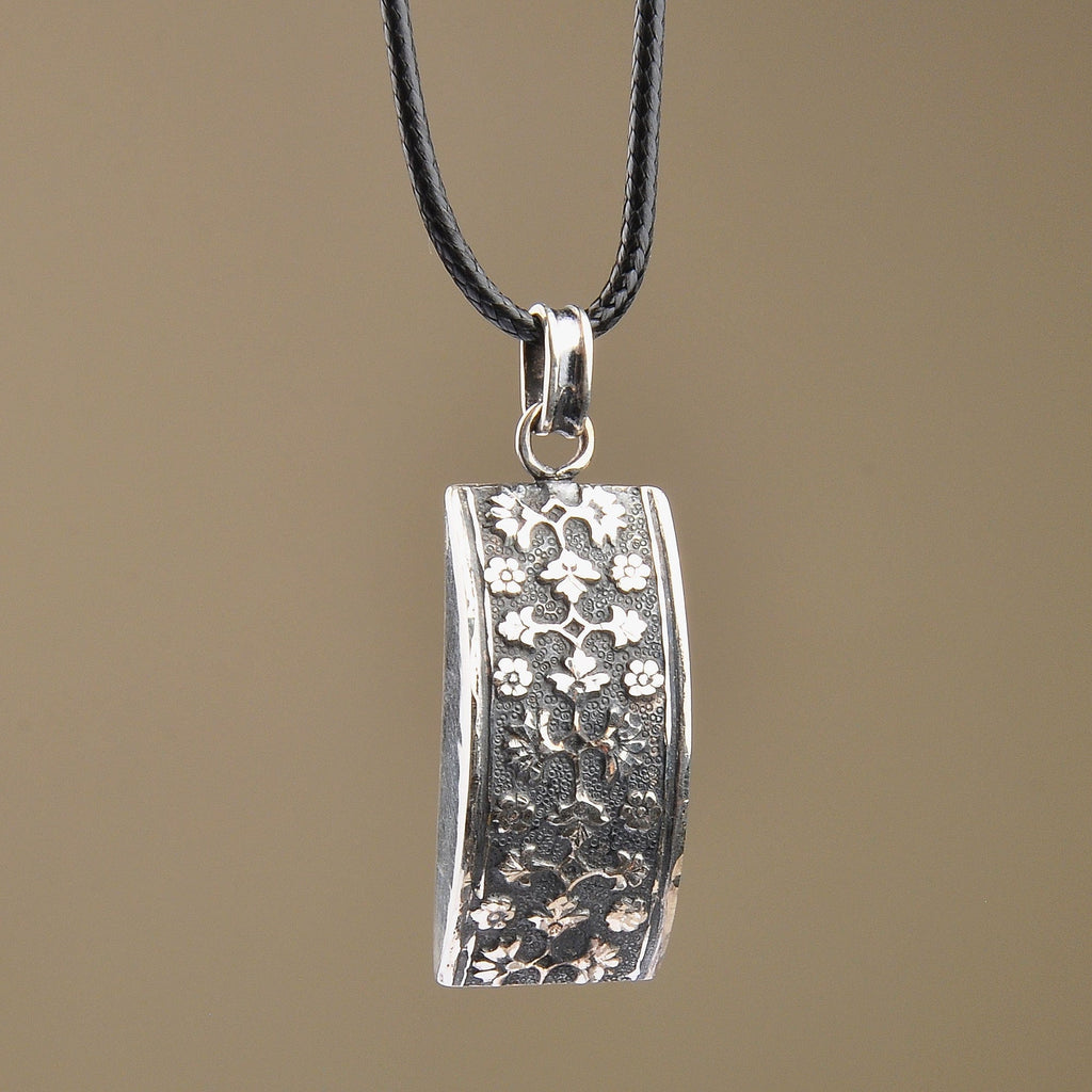 Sterling Silver Floral Pendant Necklace with Leather Cord - Blessed Roses