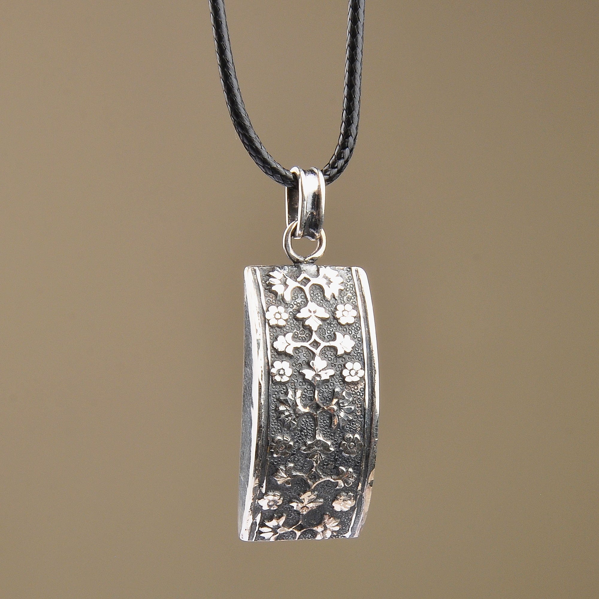 Sterling Silver Floral Pendant Necklace with Leather Cord - Blessed Roses