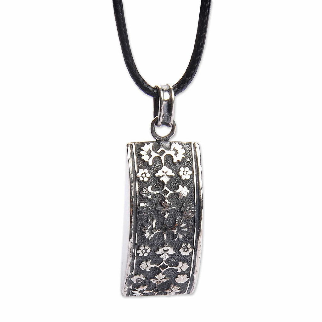 Sterling Silver Floral Pendant Necklace with Leather Cord - Blessed Roses