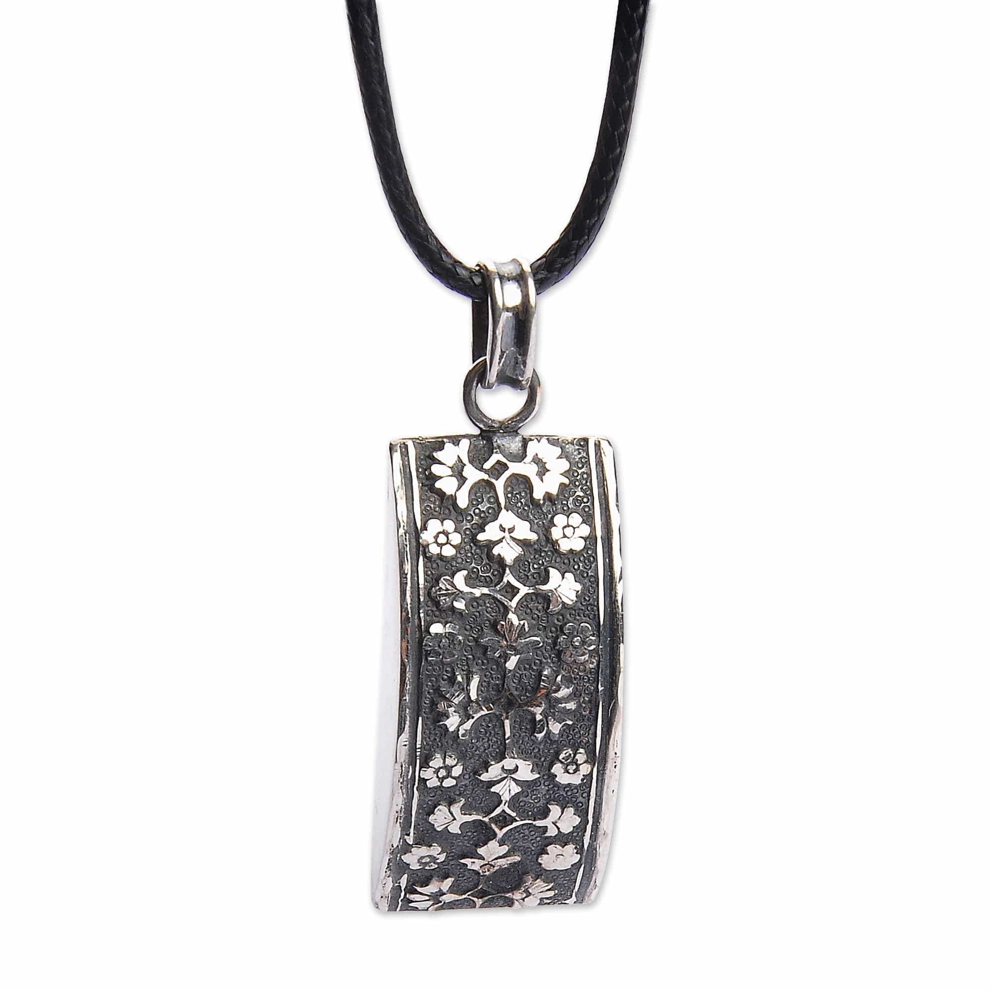 Sterling Silver Floral Pendant Necklace with Leather Cord - Blessed Roses
