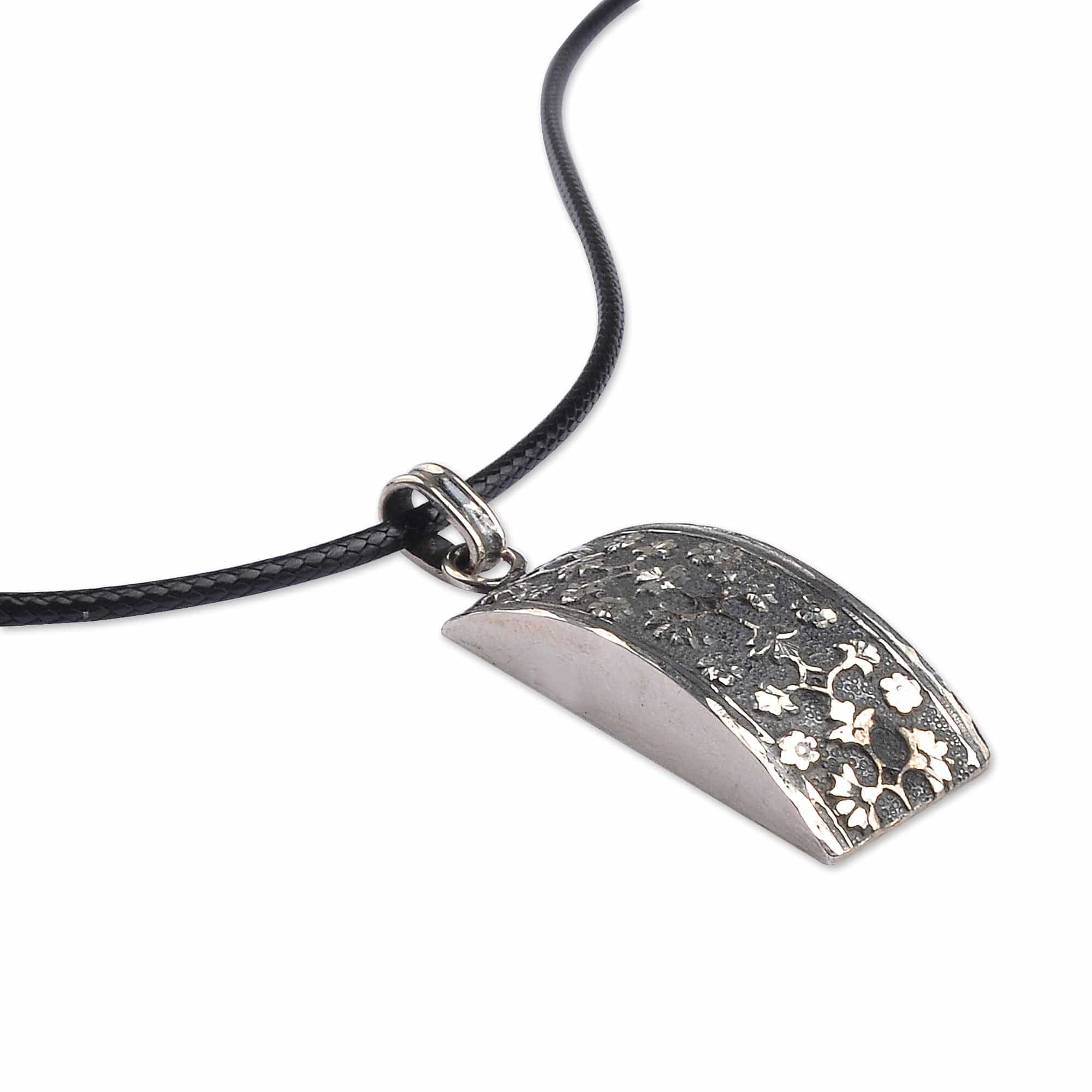 Sterling Silver Floral Pendant Necklace with Leather Cord - Blessed Roses
