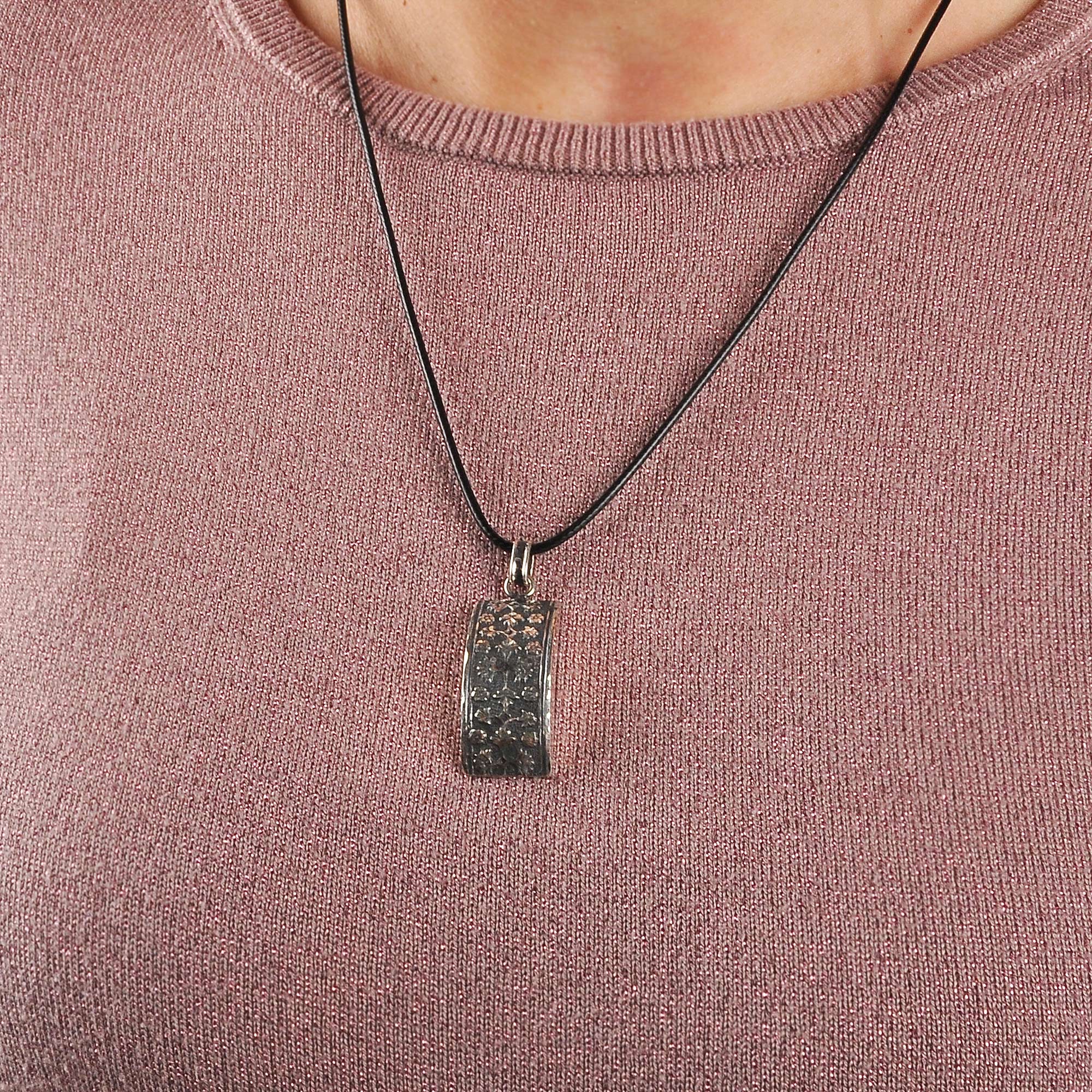 Sterling Silver Floral Pendant Necklace with Leather Cord - Blessed Roses