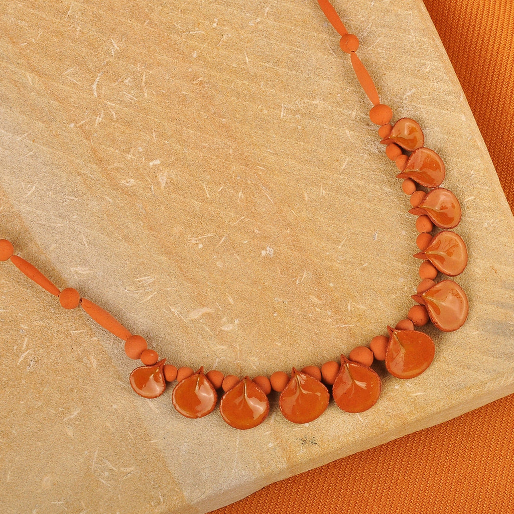 Hand-Painted Ceramic Beaded Droplet Necklace in Orange - Spicy Droplets
