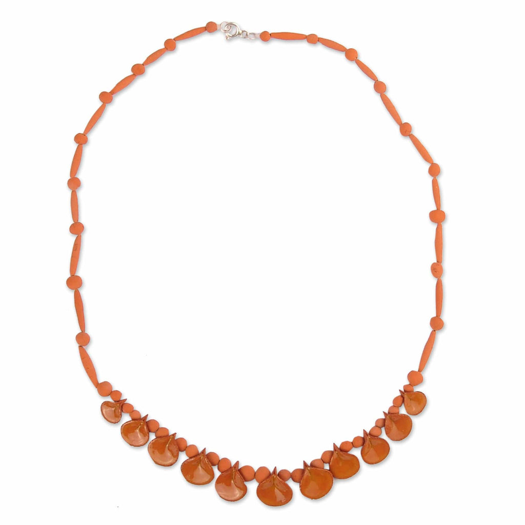 Hand-Painted Ceramic Beaded Droplet Necklace in Orange - Spicy Droplets