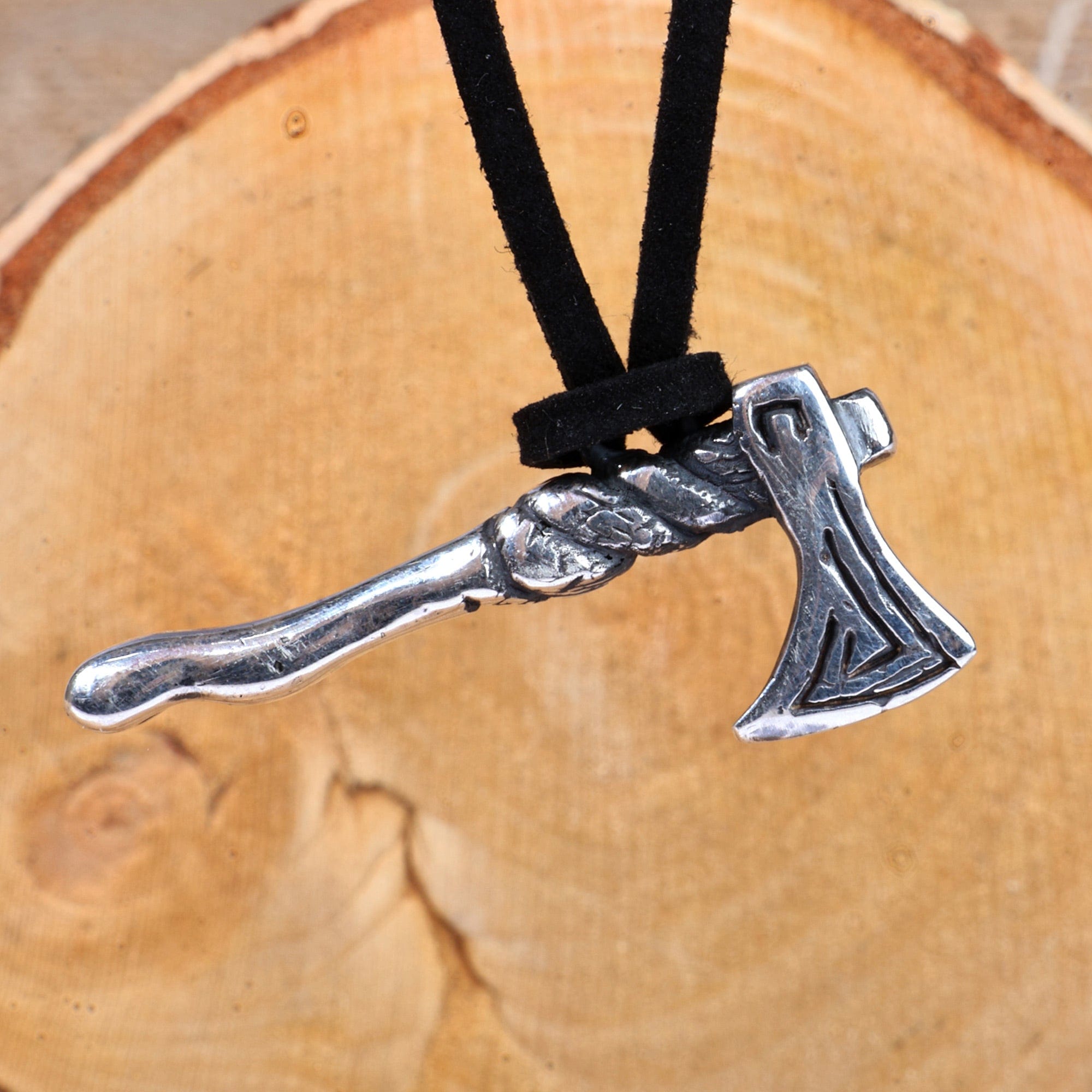 Men's Axe-Shaped Sterling Silver Pendant Necklace - Axe