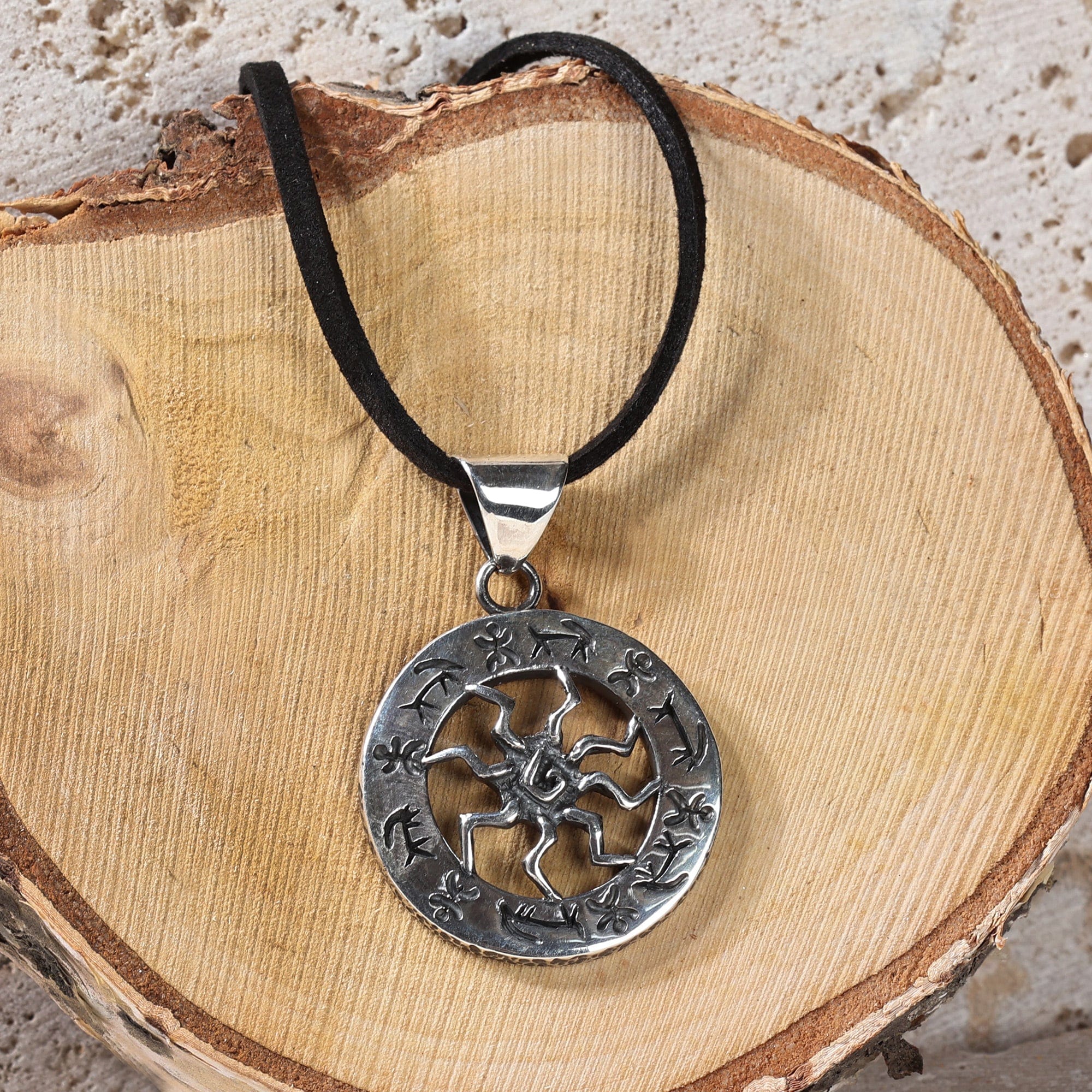 Sun-Themed Round Sterling Silver Pendant Necklace - Solar Emblem