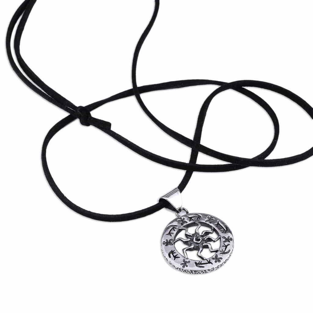 Sun-Themed Round Sterling Silver Pendant Necklace - Solar Emblem