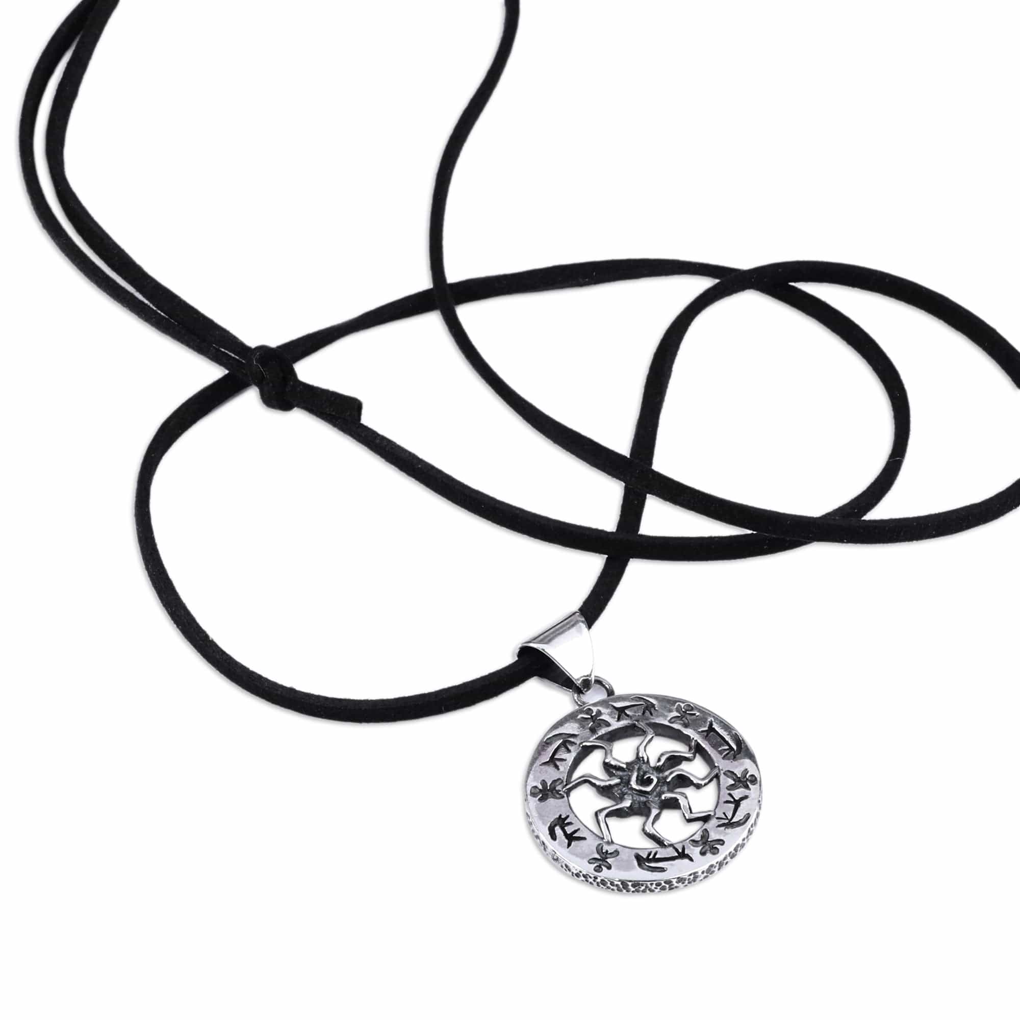 Sun-Themed Round Sterling Silver Pendant Necklace - Solar Emblem