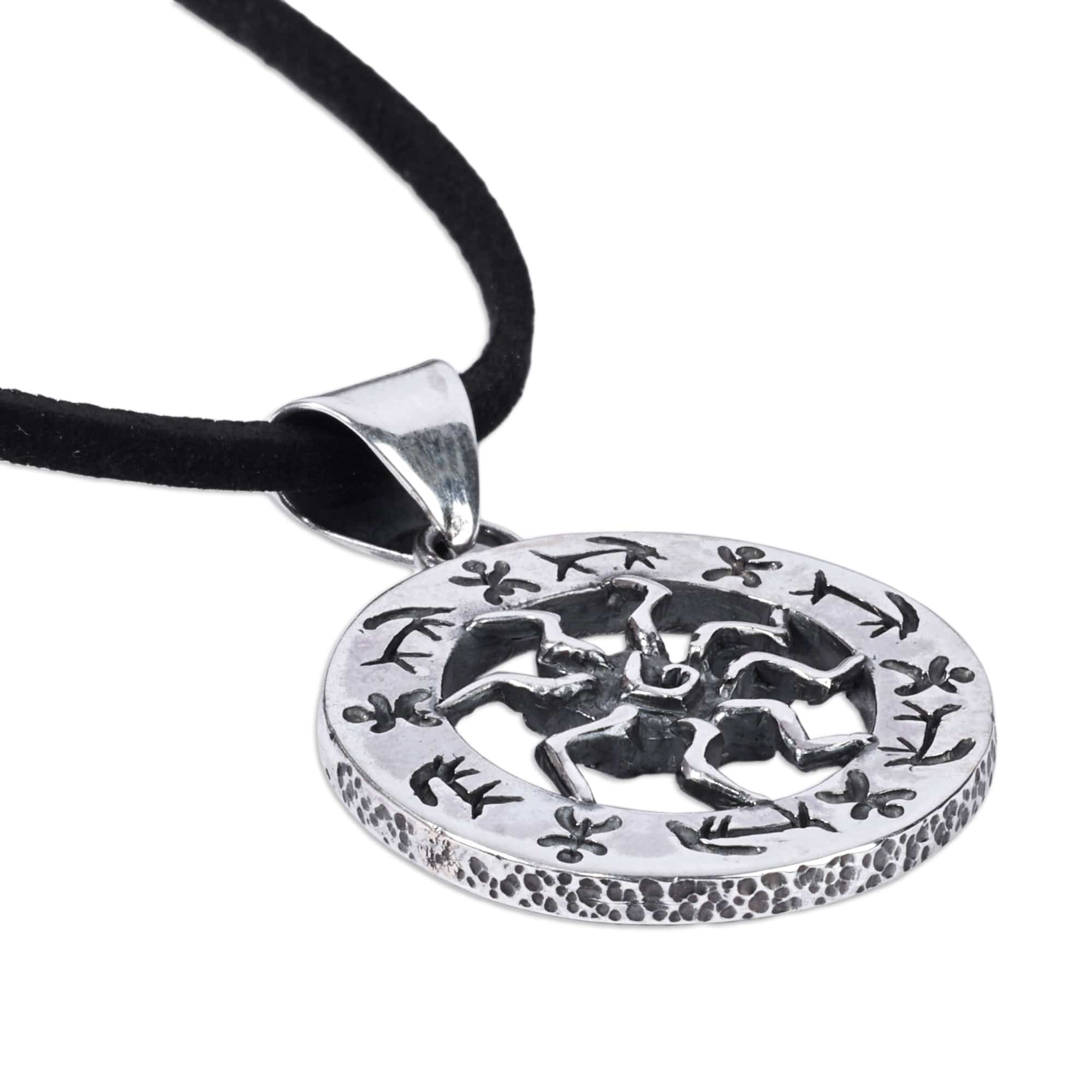 Sun-Themed Round Sterling Silver Pendant Necklace - Solar Emblem