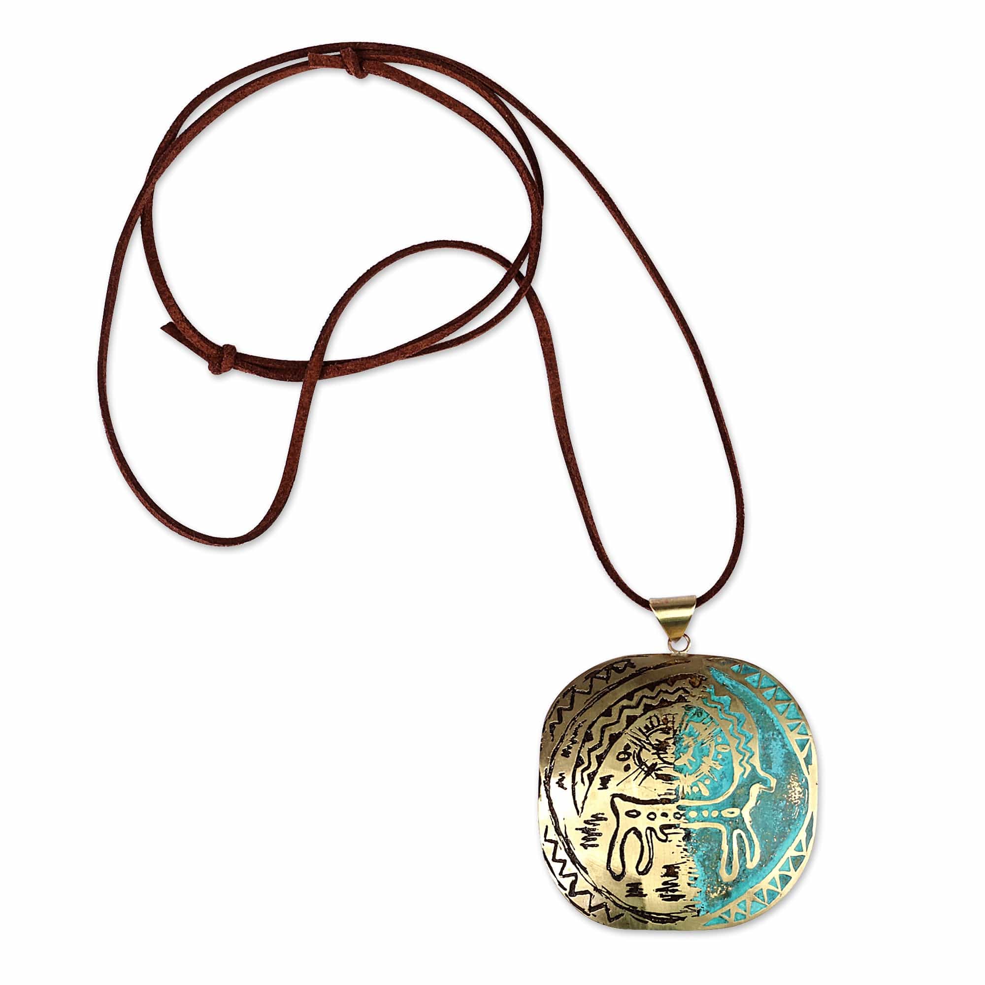 Armenian Sun & Goat Petroglyph-Themed Brass Pendant Necklace - Petroglyphs