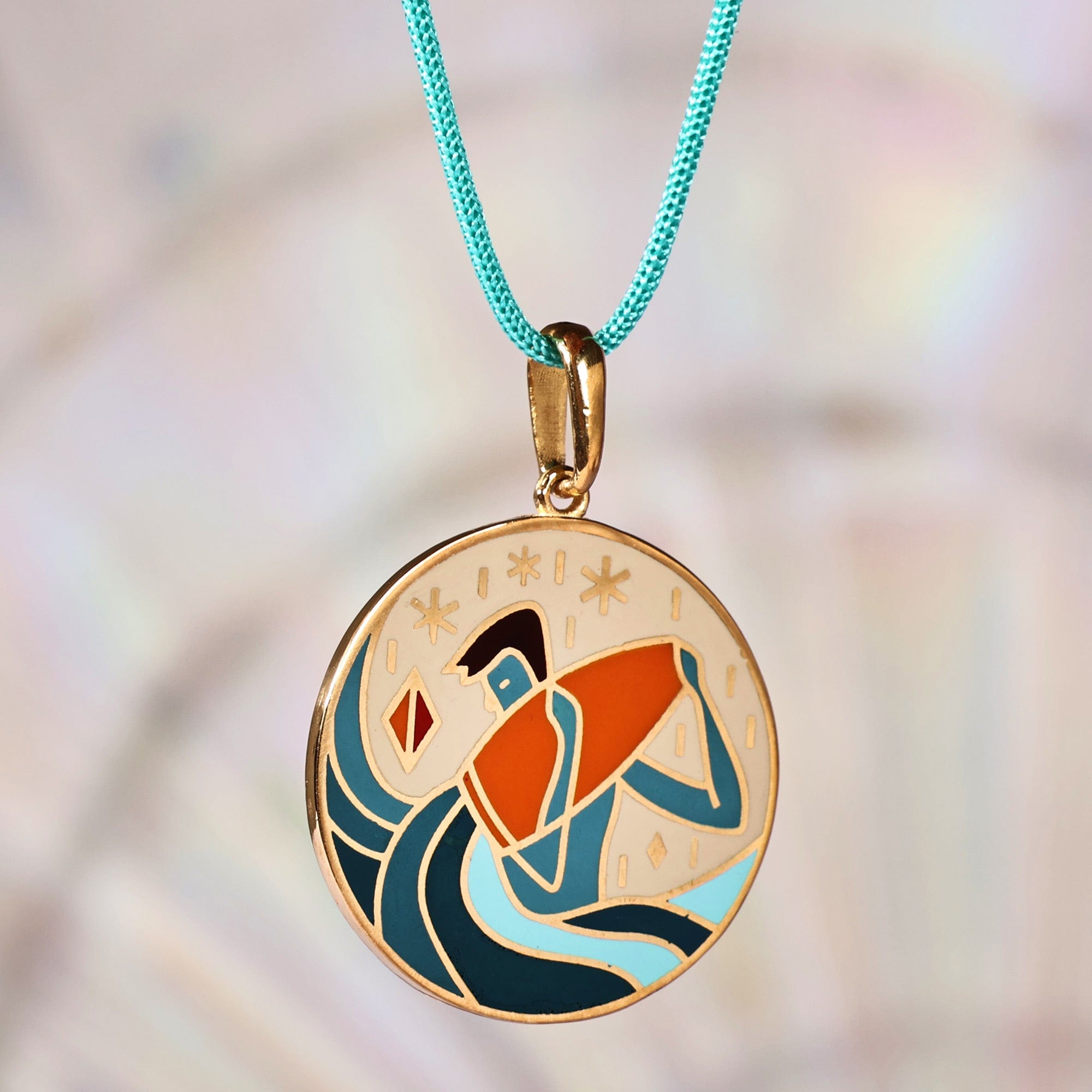 Painted 18k Gold-Plated Aquarius Enamel Pendant Necklace - The Aquarius Emblem