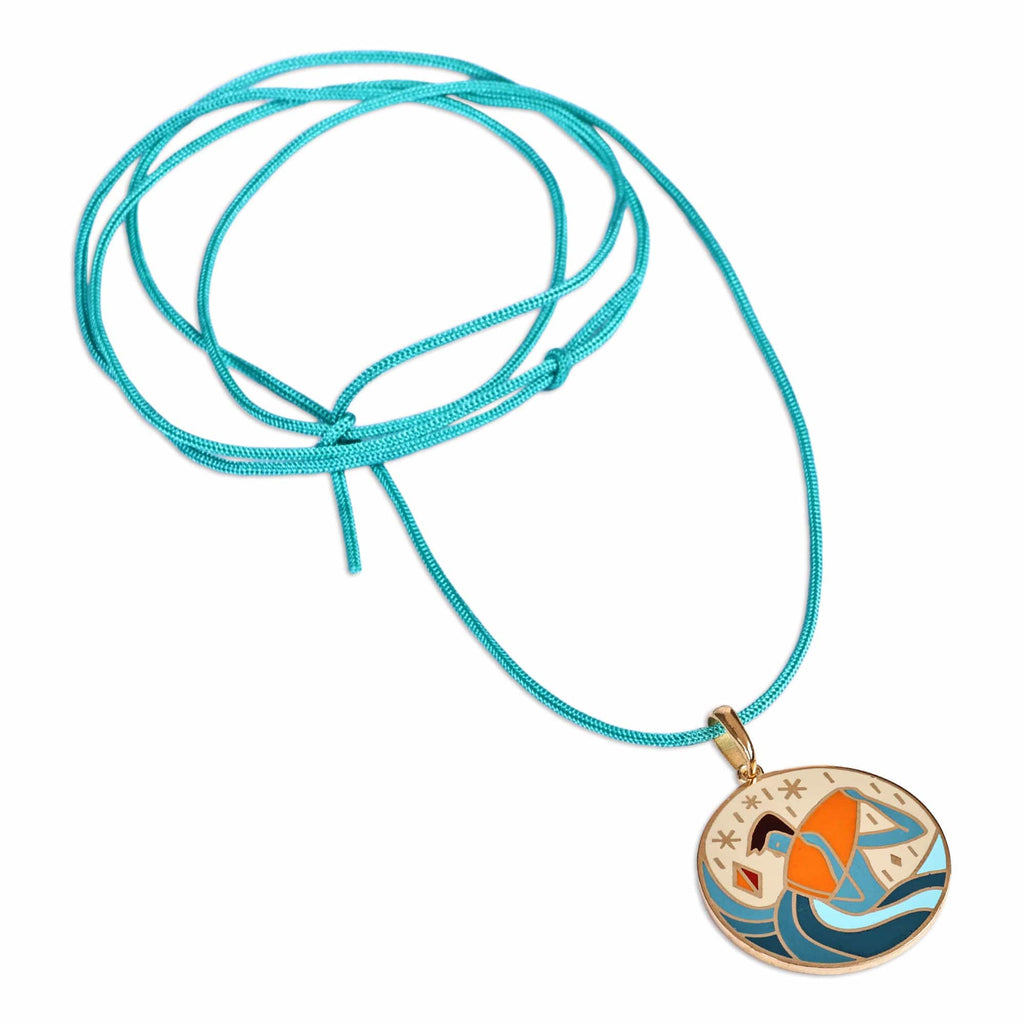 Painted 18k Gold-Plated Aquarius Enamel Pendant Necklace - The Aquarius Emblem
