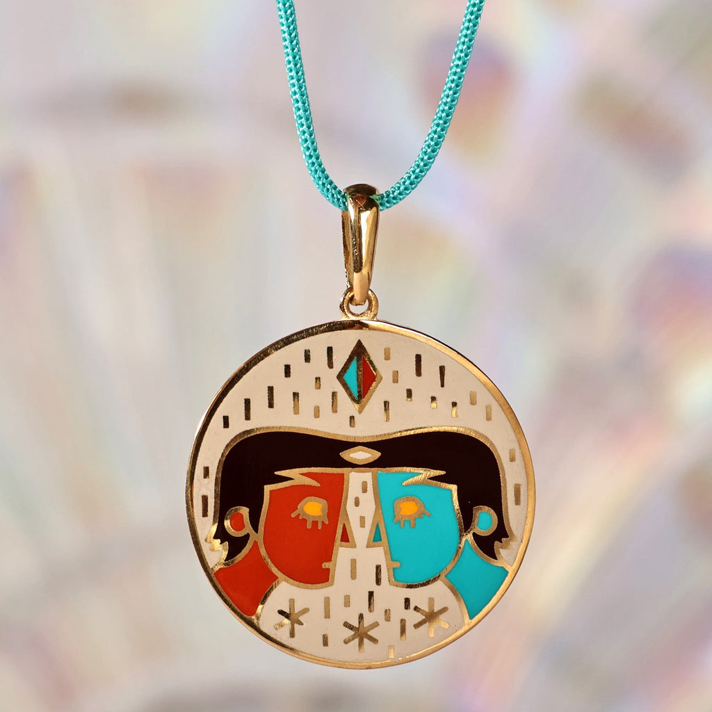 Painted 18k Gold-Plated Gemini Enamel Pendant Necklace - The Gemini Emblem