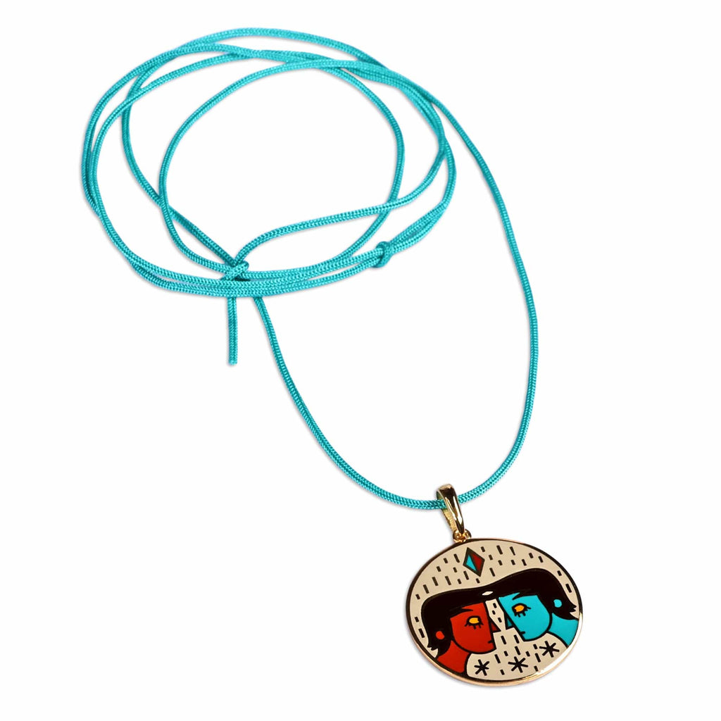 Painted 18k Gold-Plated Gemini Enamel Pendant Necklace - The Gemini Emblem