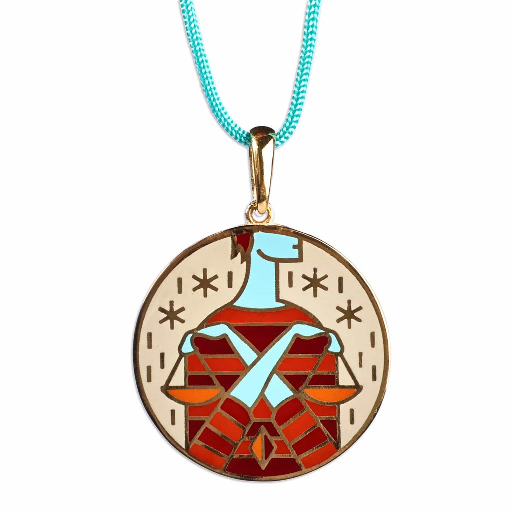 Painted 18k Gold-Plated Libra Enamel Pendant Necklace - The Libra Emblem