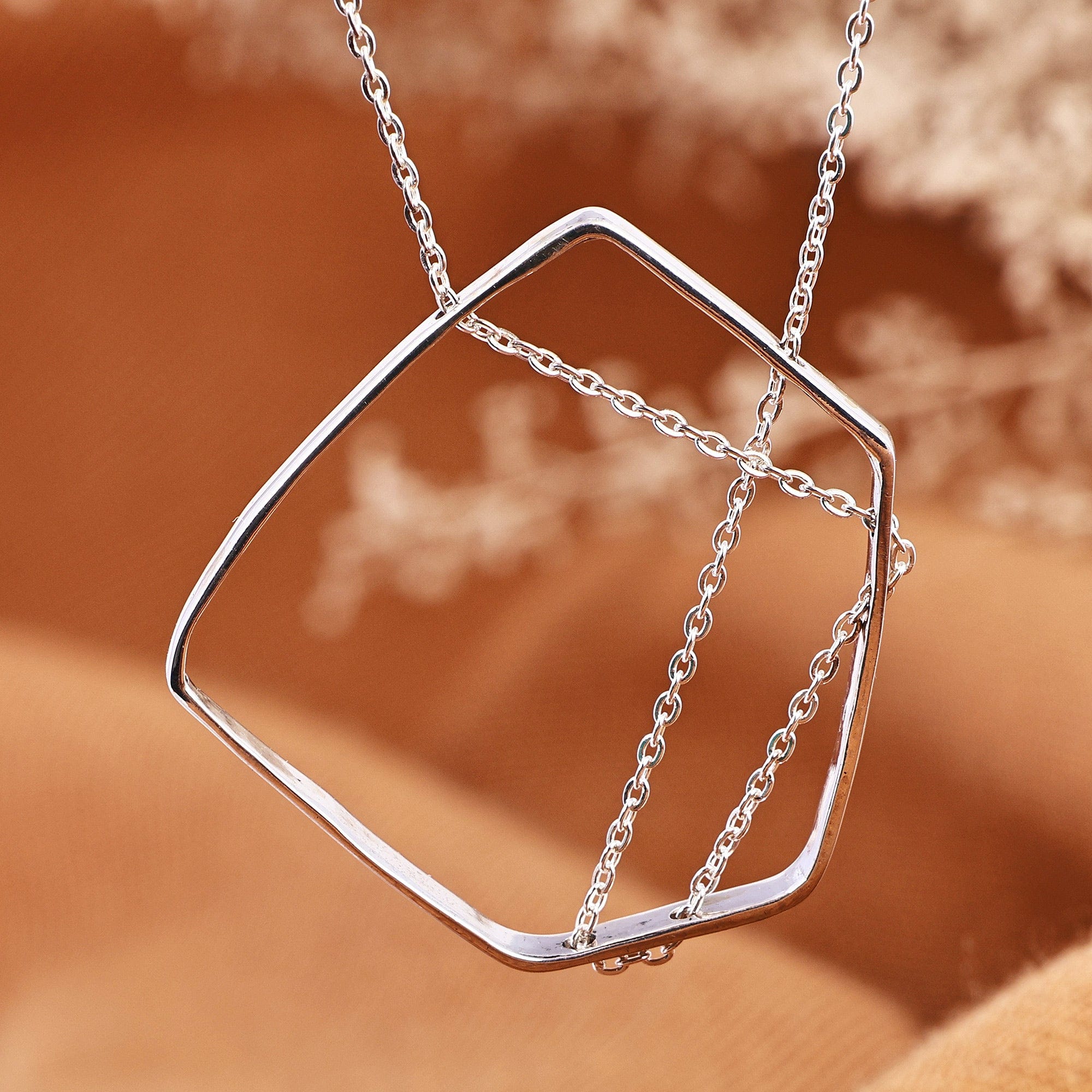 Modern Geometric Polished Sterling Silver Pendant Necklace - New Universe