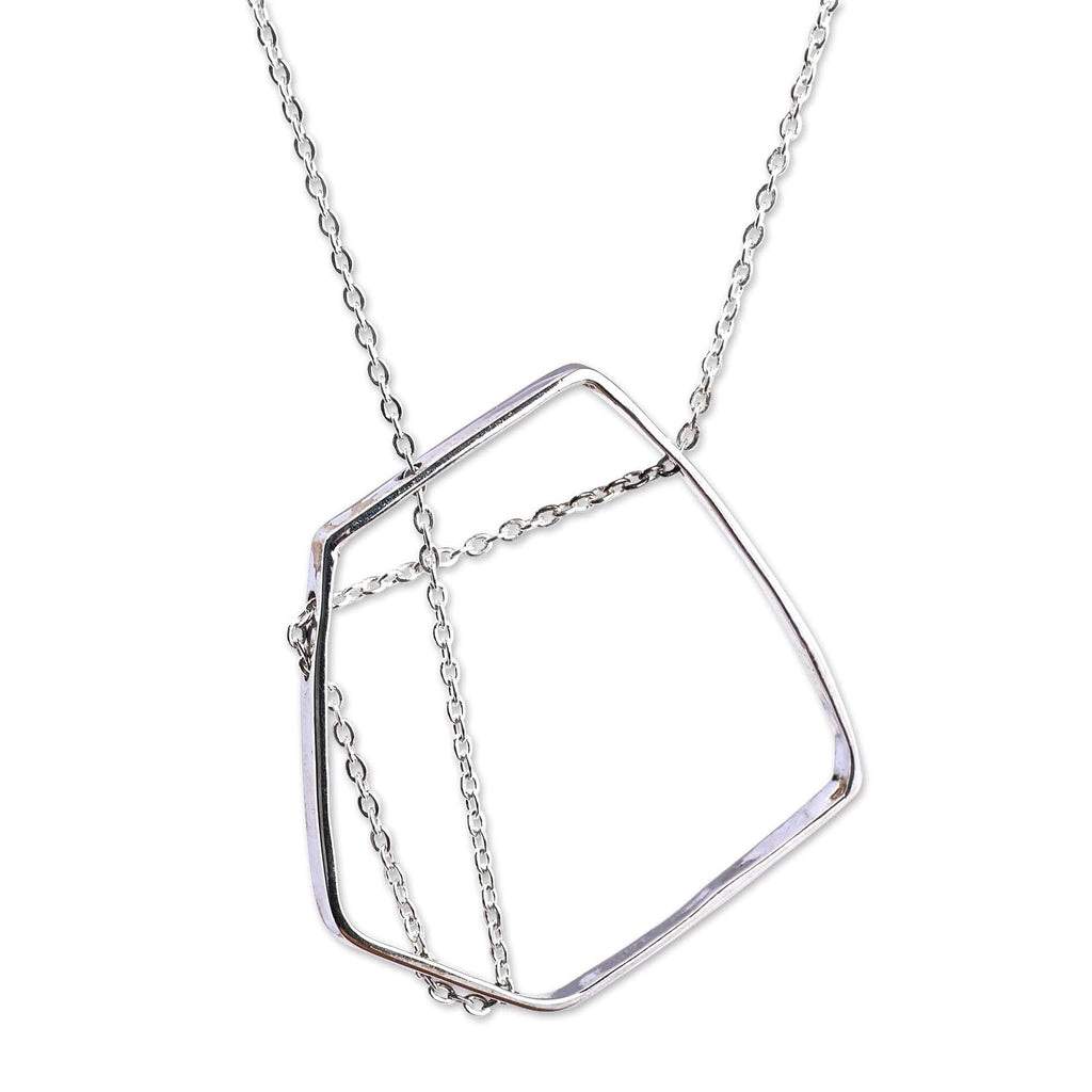 Modern Geometric Polished Sterling Silver Pendant Necklace - New Universe