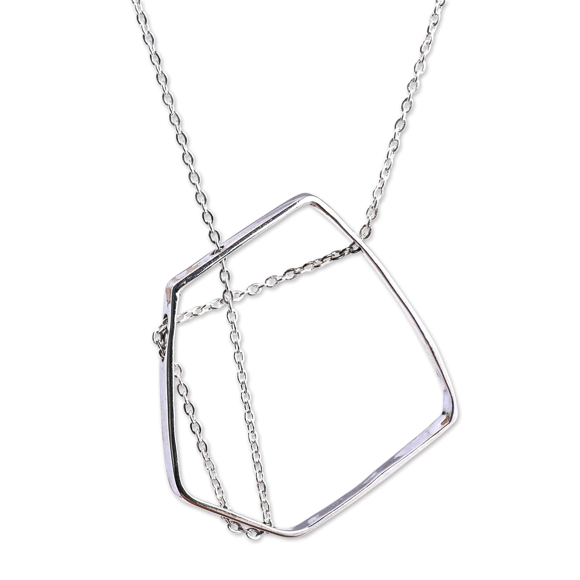 Modern Geometric Polished Sterling Silver Pendant Necklace - New Universe