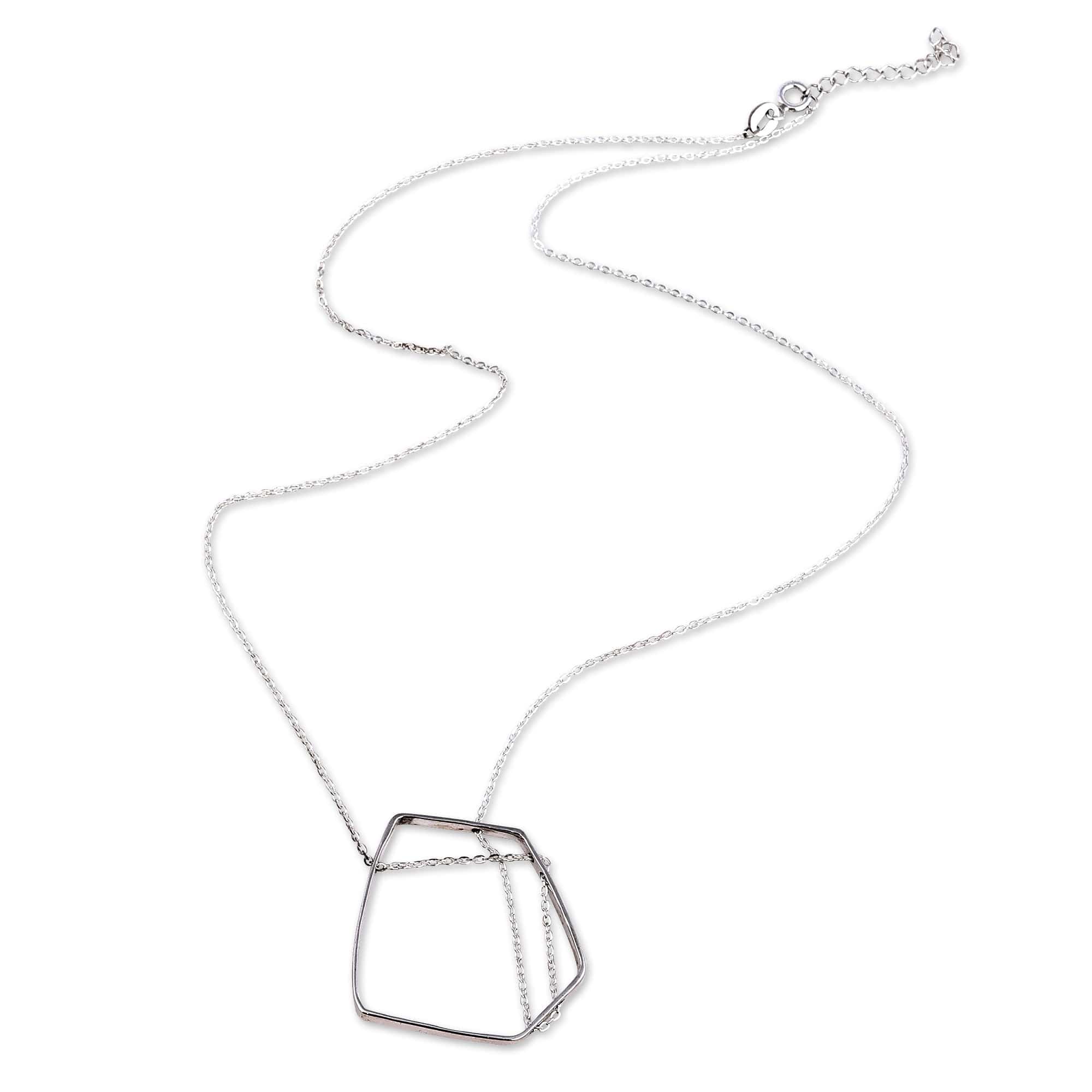 Modern Geometric Polished Sterling Silver Pendant Necklace - New Universe