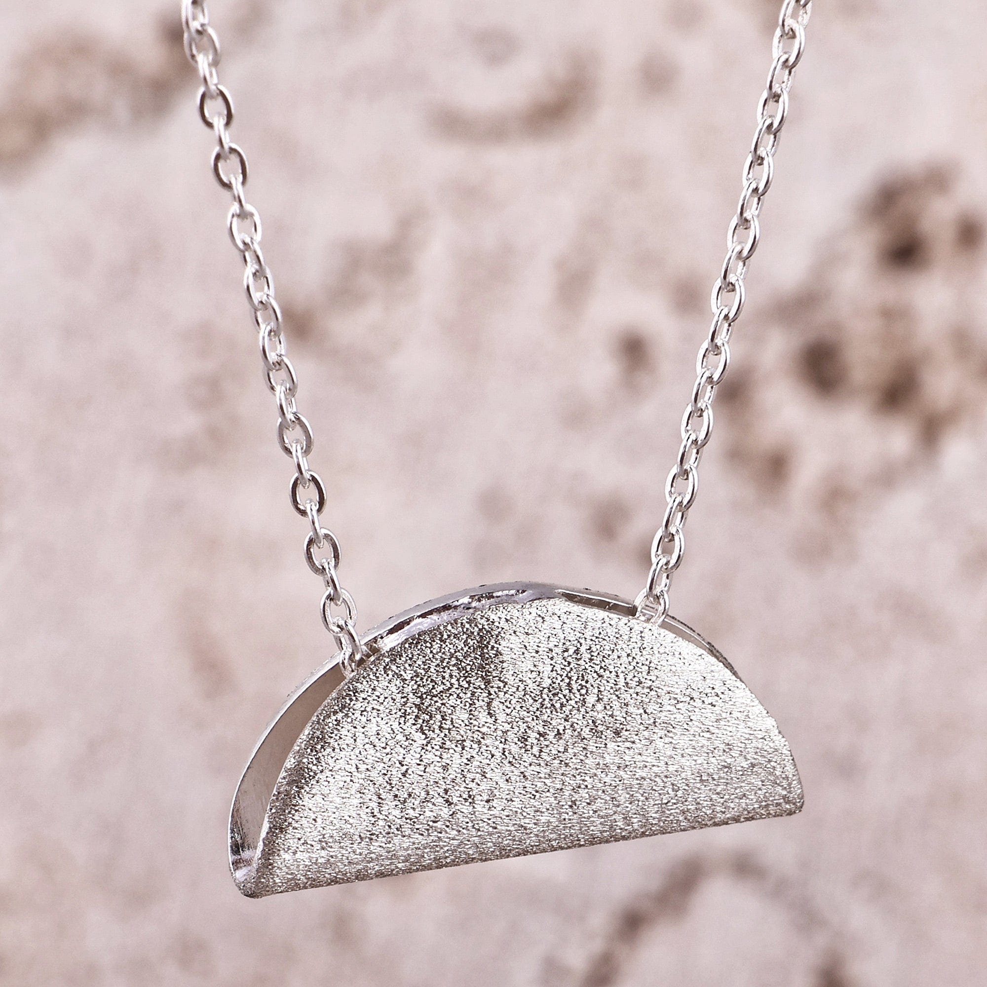 Modern Polished Semicircle Sterling Silver Pendant Necklace - Avant-Garde Embrace