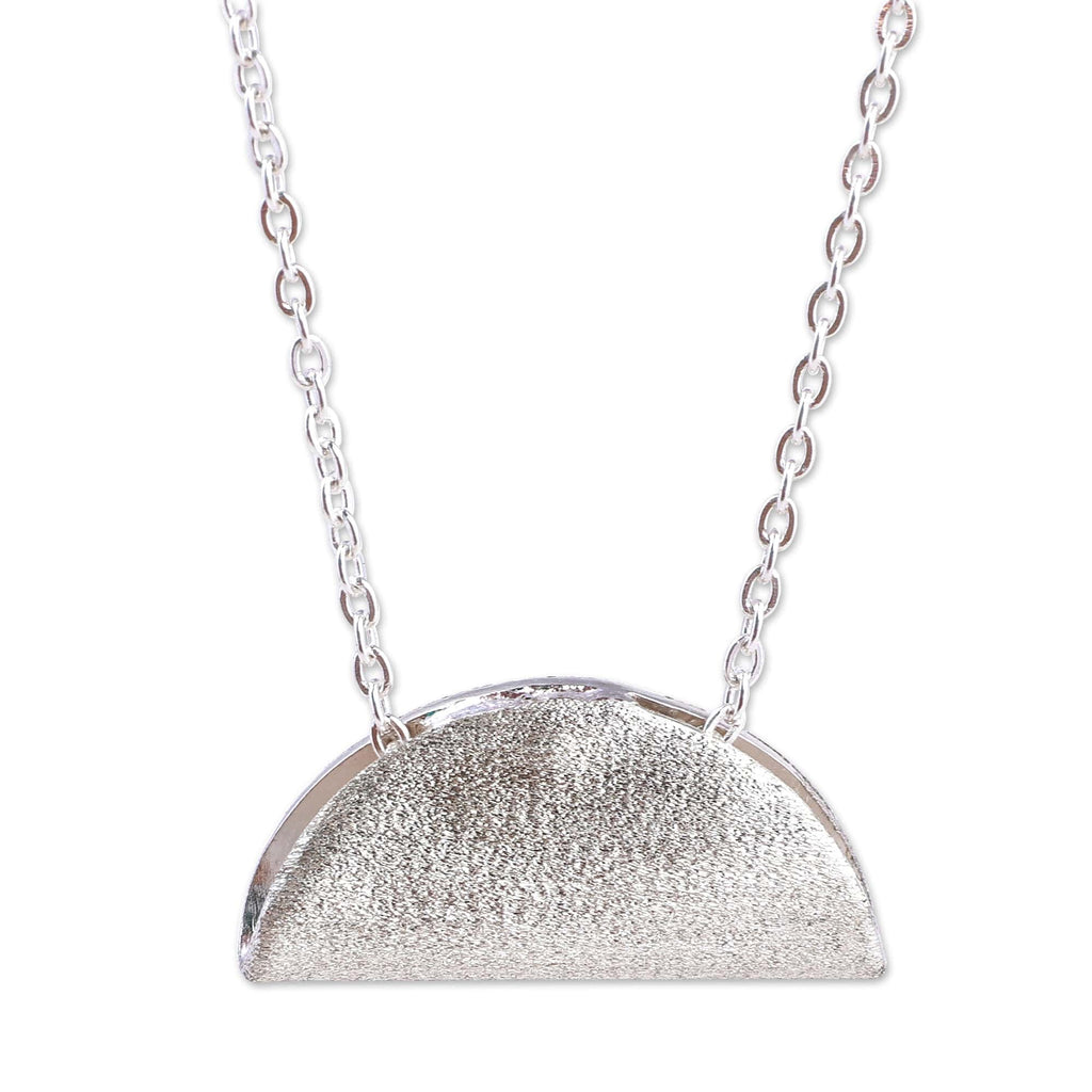 Modern Polished Semicircle Sterling Silver Pendant Necklace - Avant-Garde Embrace
