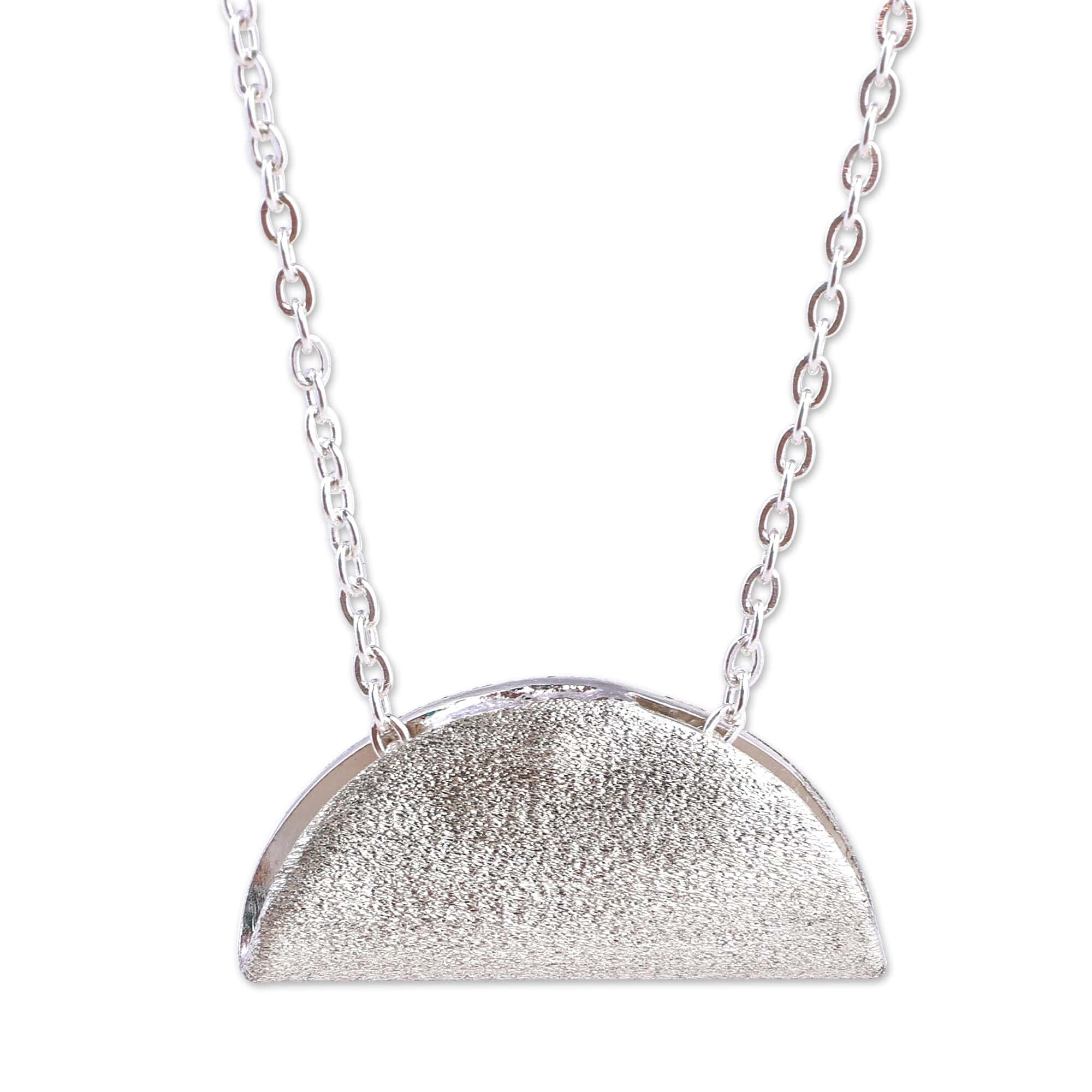 Modern Polished Semicircle Sterling Silver Pendant Necklace - Avant-Garde Embrace