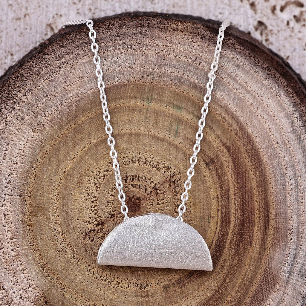 Modern Polished Semicircle Sterling Silver Pendant Necklace - Avant-Garde Embrace