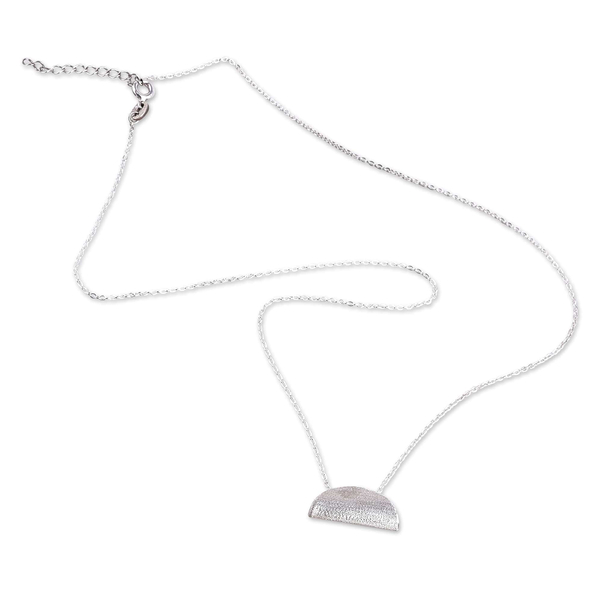 Modern Polished Semicircle Sterling Silver Pendant Necklace - Avant-Garde Embrace